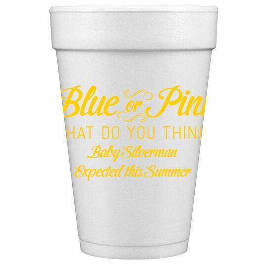 Blue or Pink Shower Styrofoam Cups